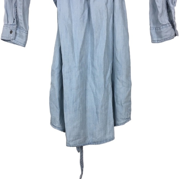 BANANA REPUBLIC Chambray Shirt Dress Light Wash Tie Waist Roll Tab Plus Size 14 - Picture 10 of 14
